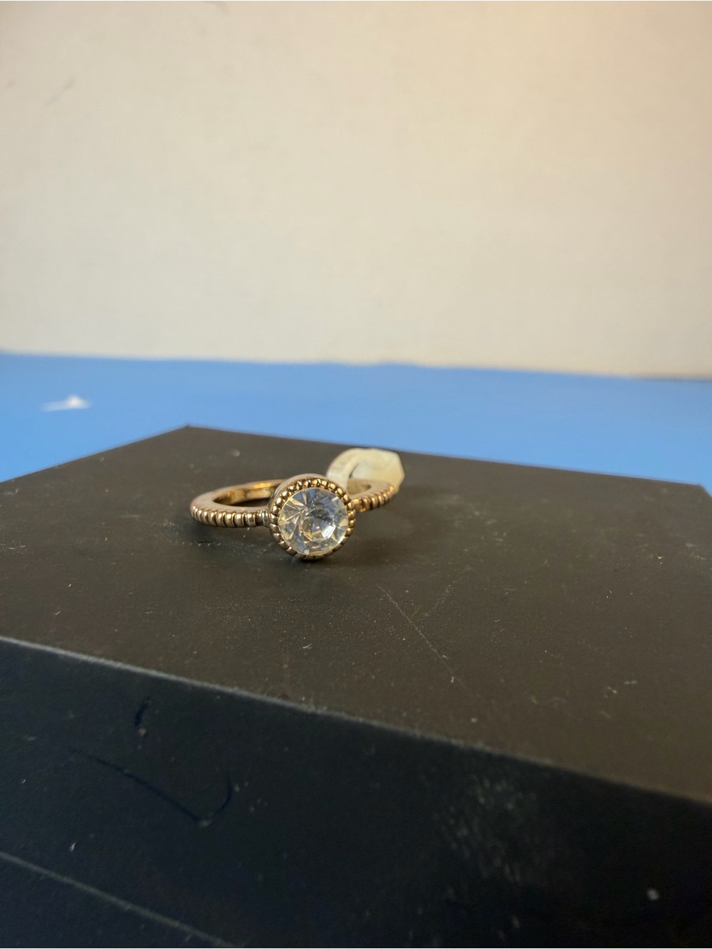 Gold Halo Solitaire Ring with Clear Stone - Women Jewelry